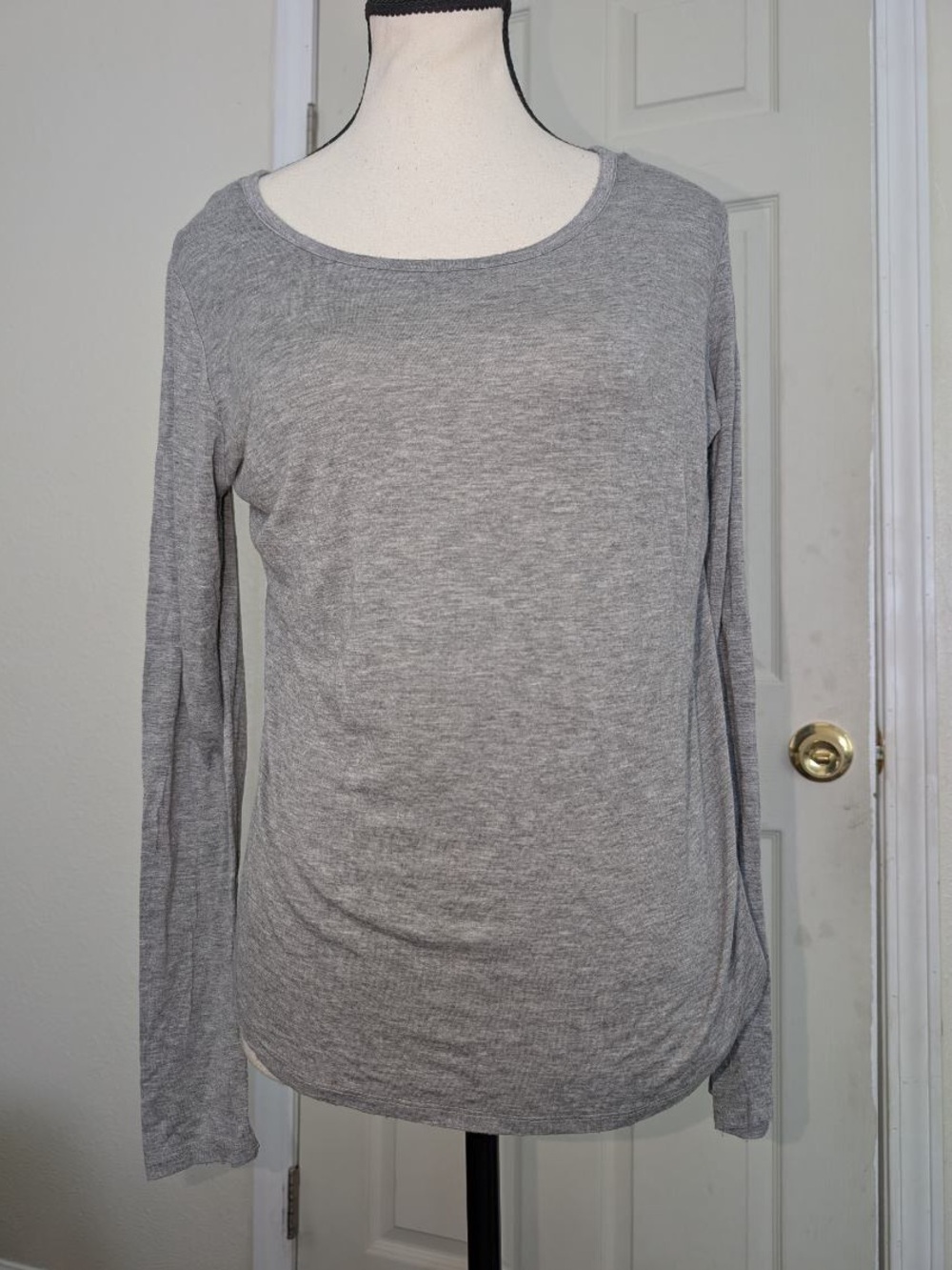 Forever 21 Gray Layered Long-Sleeve Top with Black Polka Dot Sheer Back